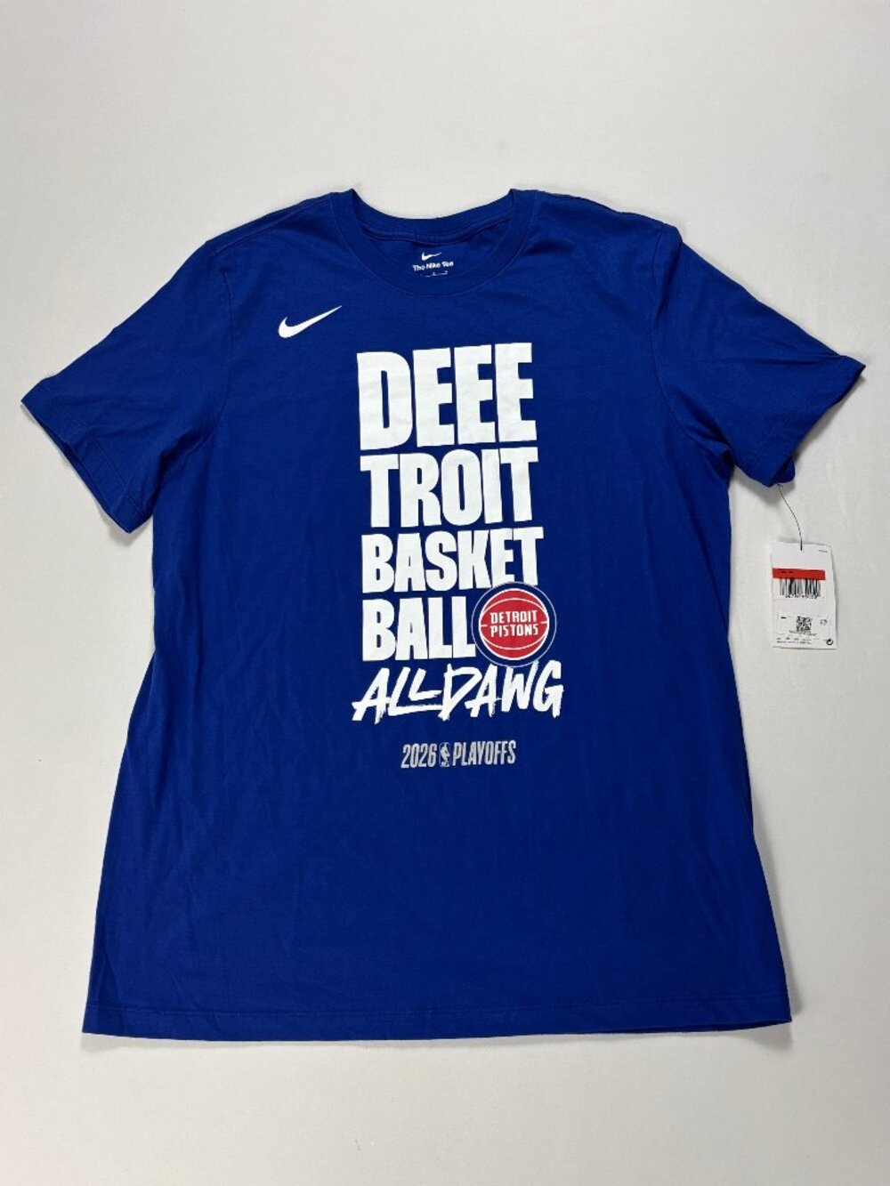 Detroit Pistons Nike Mens Basketball NBA 2026 Playoffs T Shirt Blue L NWT New